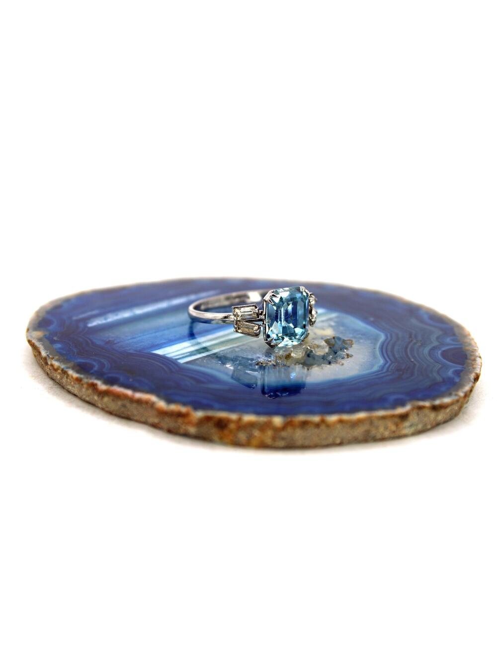 1953-1988 Uncas Sterling Silver Blue Glass Art Deco Style Ring